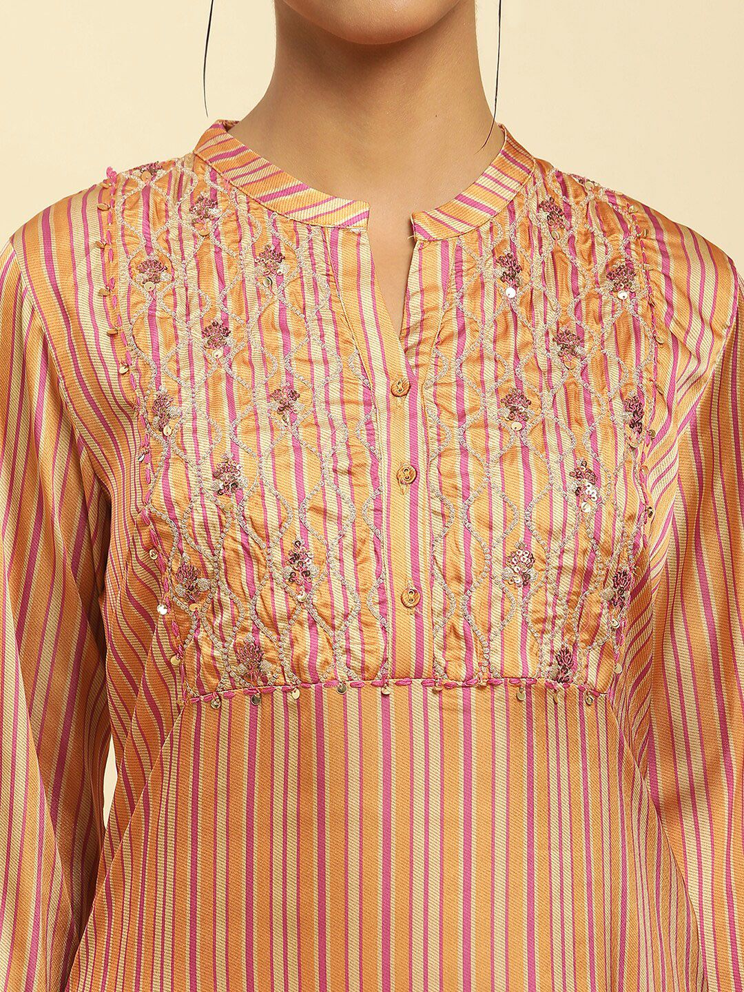 W Striped Sequinned Straight Kurta