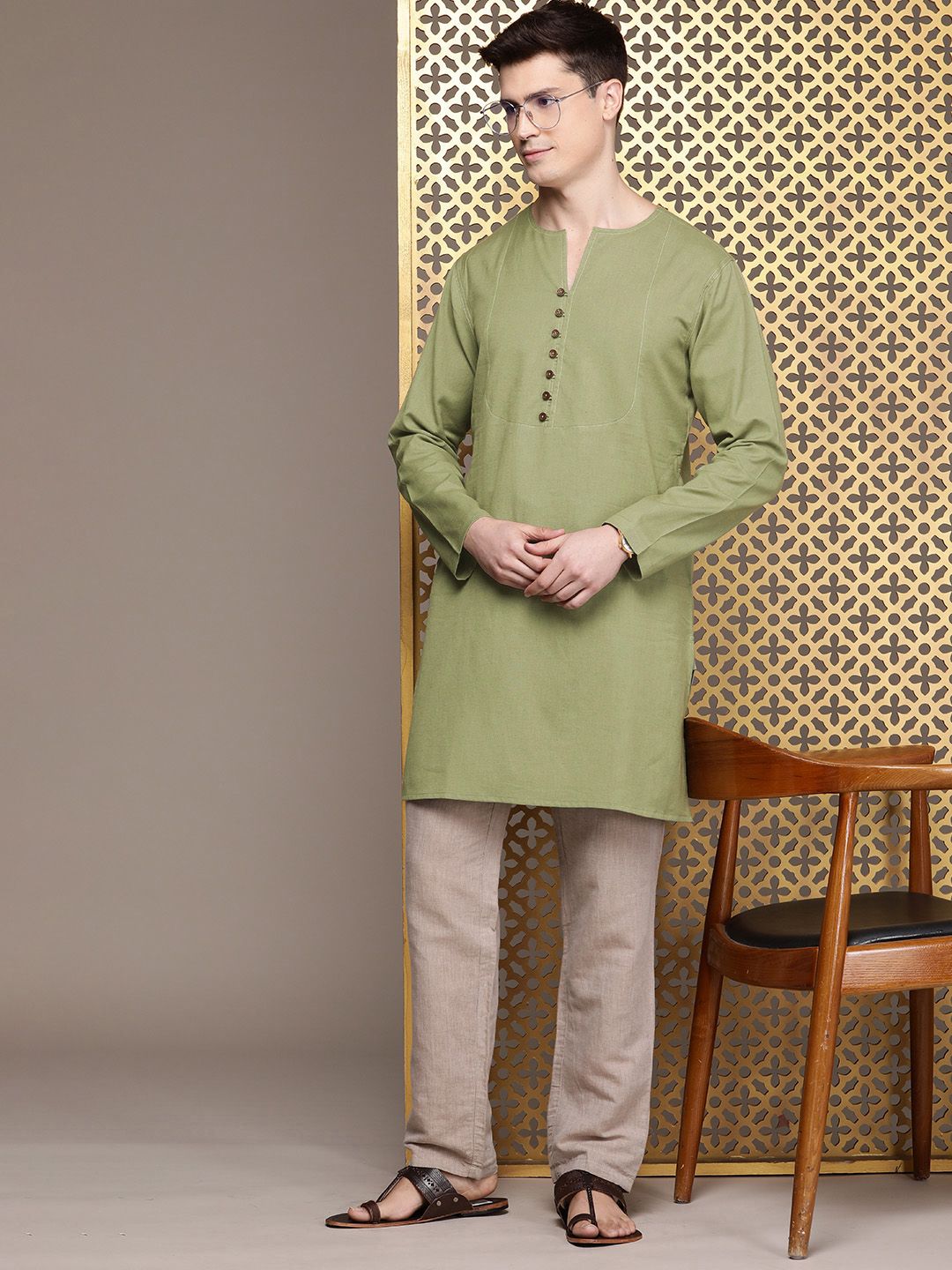 House of Pataudi Solid Cotton Linen Jashn Kurta