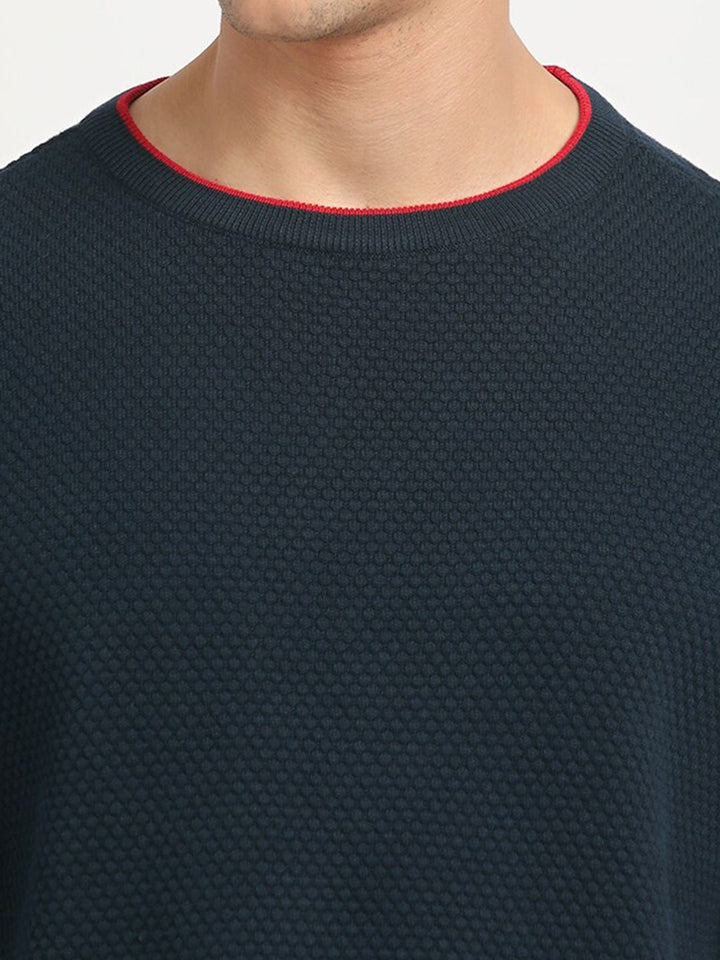 THE BEAR HOUSE Self Design Round Neck Drop-Shoulder Sleeves Cotton T-shirt