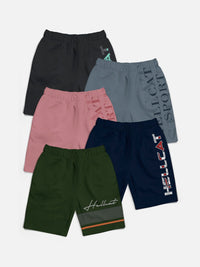 HELLCAT Boys Pack of 5 Typography Printed Shorts