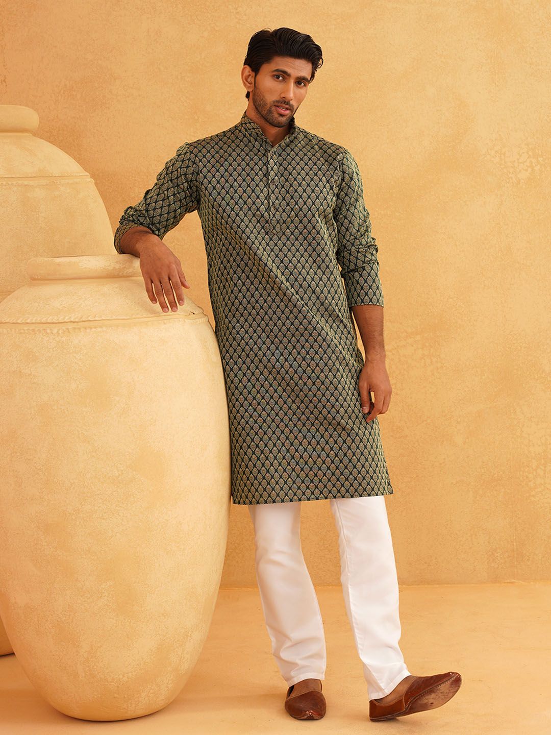 SOJANYA Motif Etnik Tenunan Rekaan Kurta Kolar Mandarin Dengan Churidar