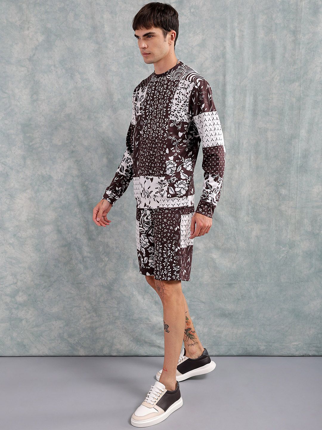 The Indian Garage Co Brown Printed Sweatshirt With Shorts