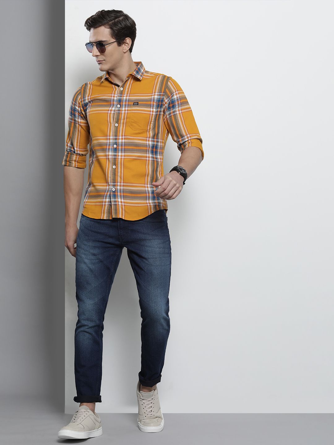 The Indian Garage Co Men Yellow Comfort Checked Regular Fit Casual Shirt
