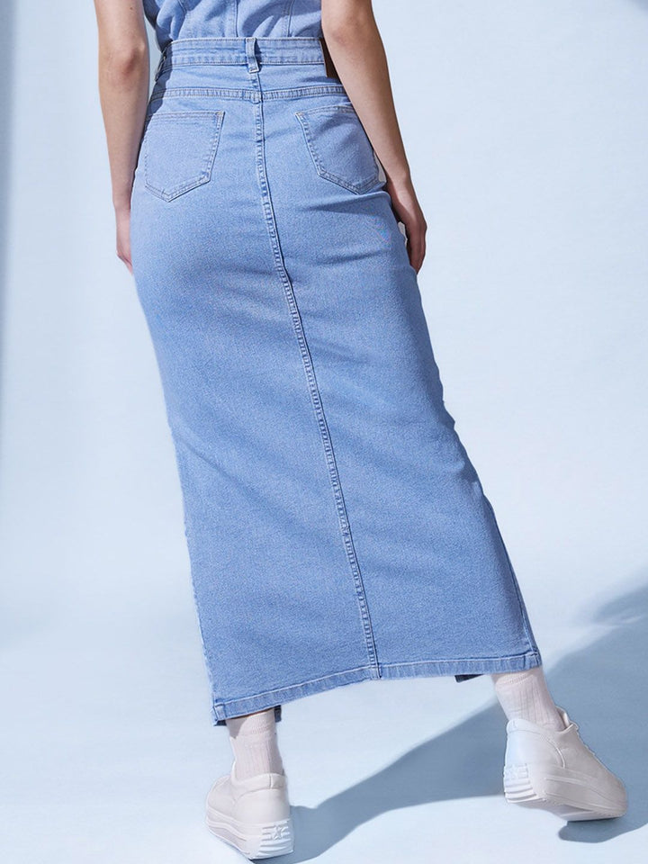 STREET 9 Blue Denim Pencil Midi Skirts