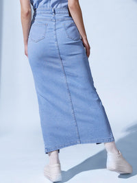 STREET 9 Blue Denim Pencil Midi Skirts
