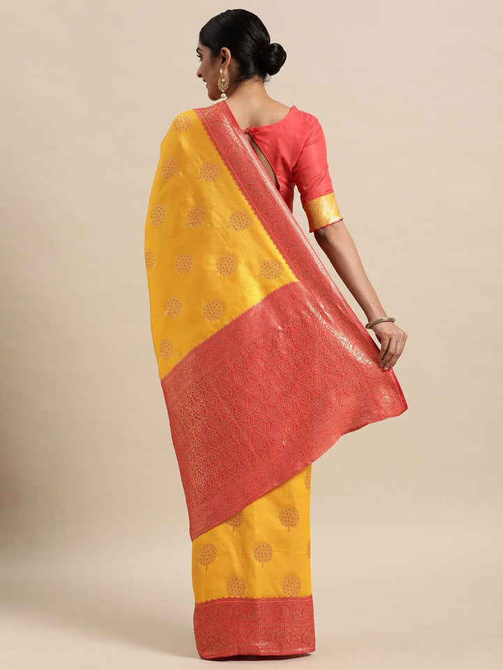 Saree mall Yellow Floral Silk Blend Banarasi Sarees