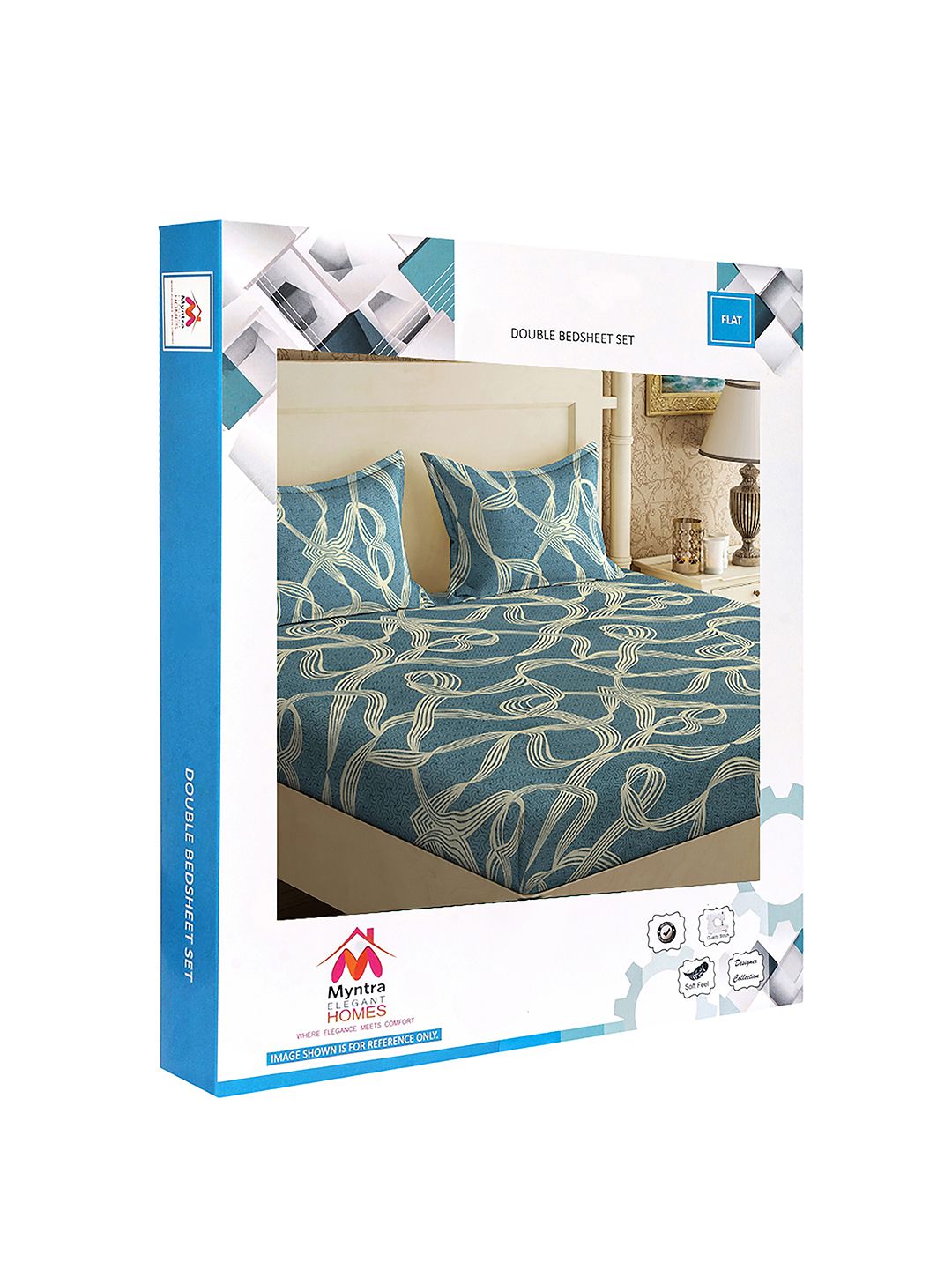 Myntra Elegant Homes Biru Turquoise & Berwarna Krim Cadar King 300 TC dengan 2 Sarung Bantal