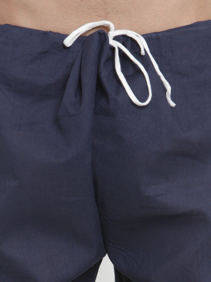 Jompers Men Navy Blue Embroidered  Kurta with Churidar