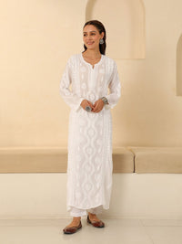 Rumah Wanita Chikankari White Muslin Chikankari Sulam Kurta