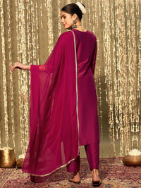 Indo Era Ethnic Motifs Embroidered Zari Straight Kurta With Trousers & Dupatta