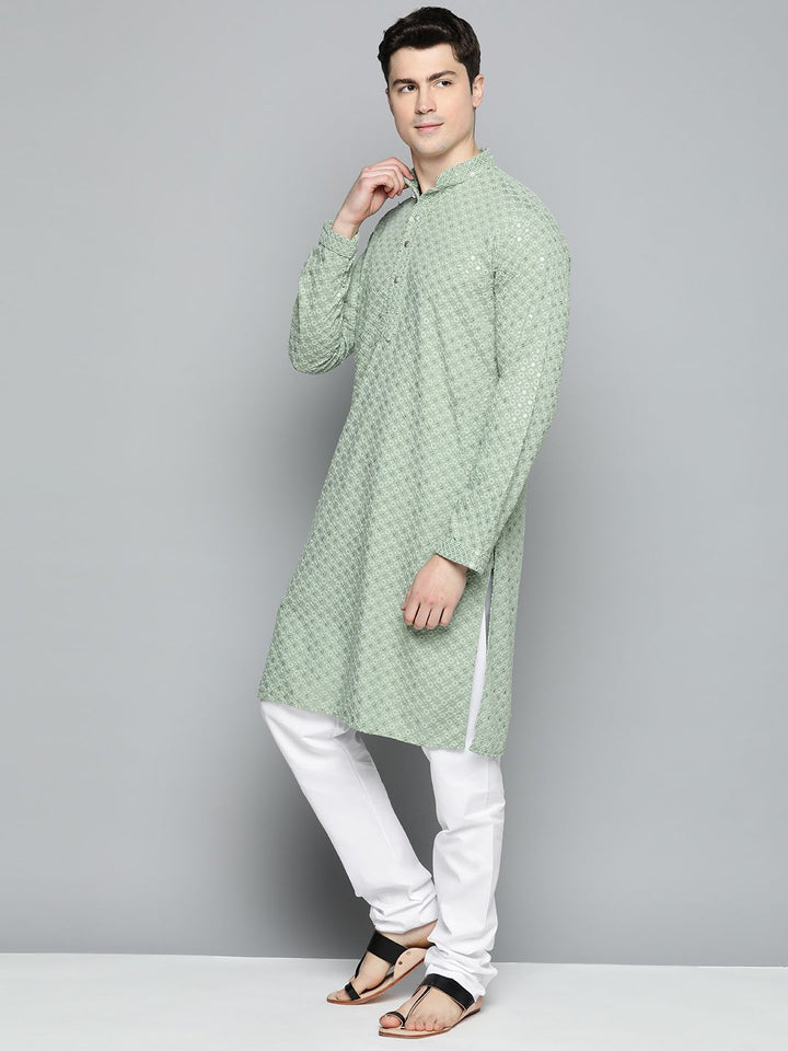 Jompers Men Floral Embroidered Chikankari Pure Cotton Kurta with Pyjamas