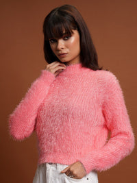 Tokyo Talkies Pink Self Design Acrylic Pullover