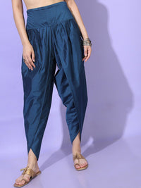Vishudh Women Teal Ethnic Motifs Embroidered Angrakha Kurti with Dhoti Pants