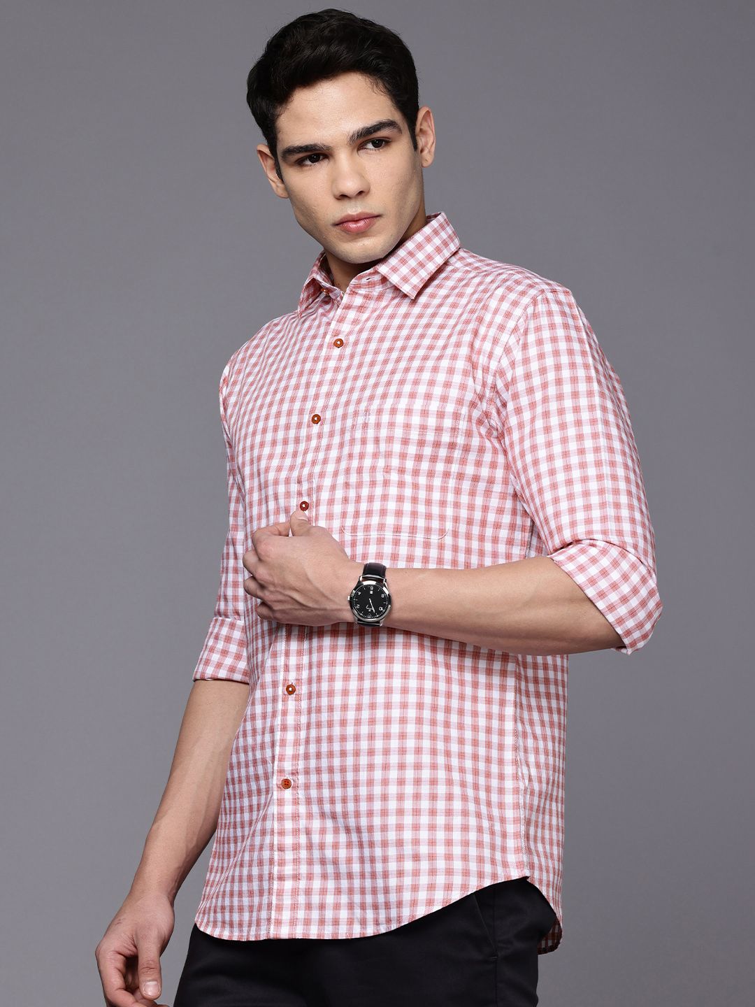 Raymond Pure Cotton Slim Fit Checked Casual Shirt