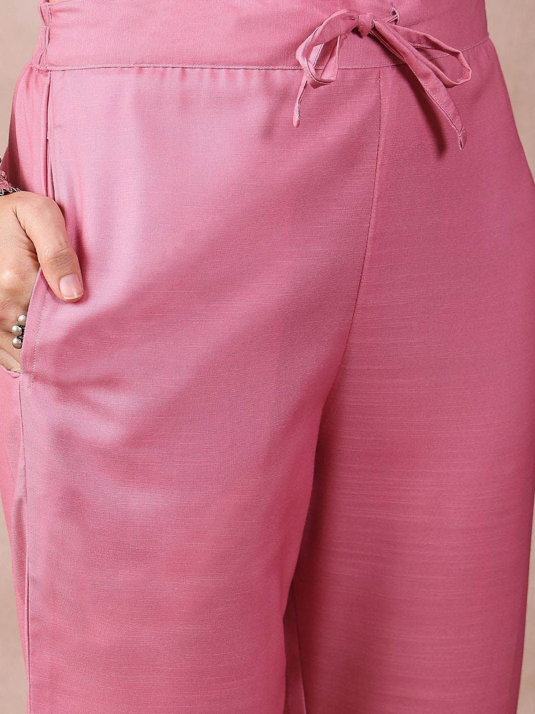 KALINI Floral Printed Thread Work V-Neck Straight Kurta With Trouser And Dupatta