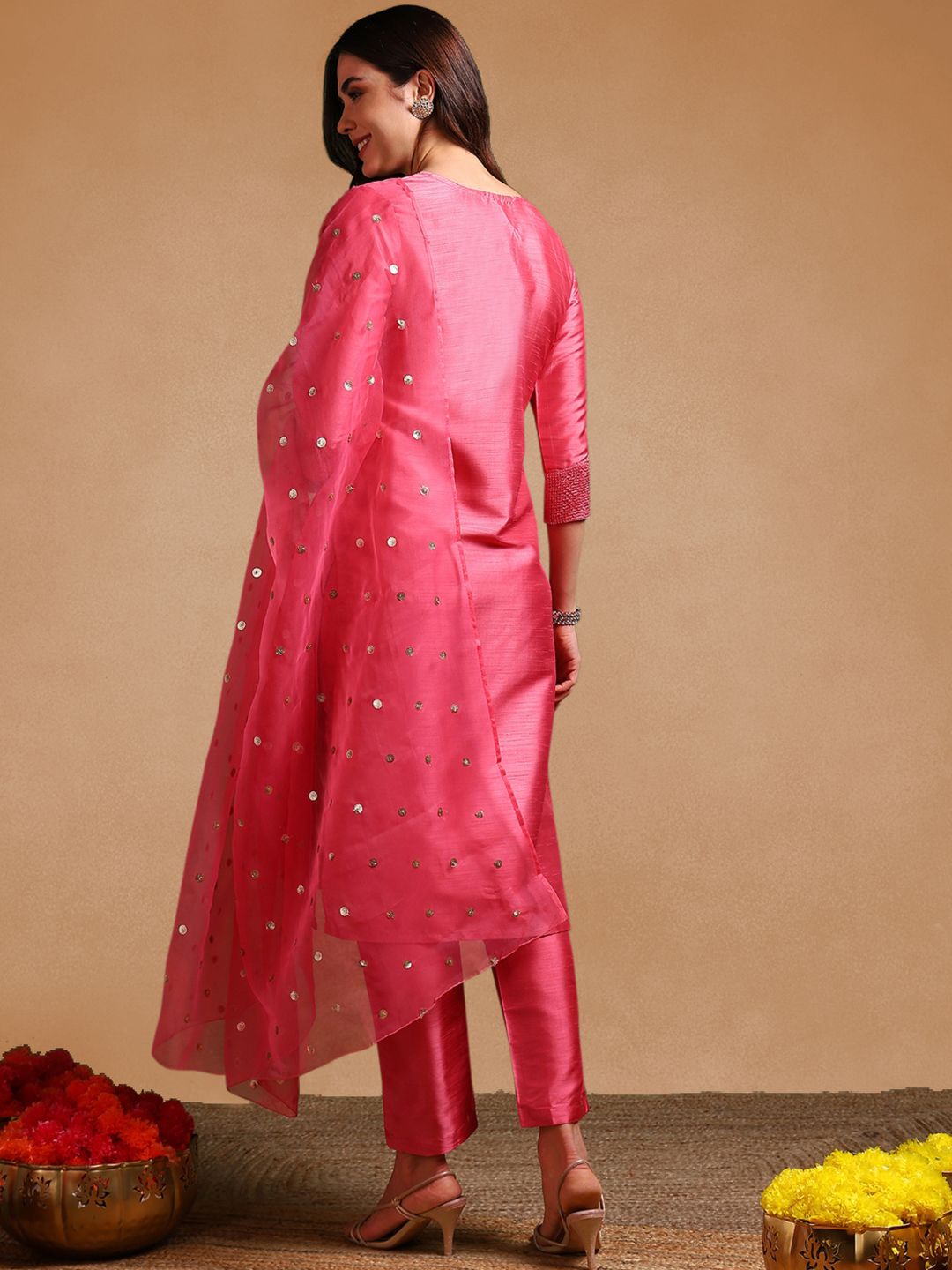 KALINI Ethnic Motifs Embroidered Regular Kurta with Trousers & Dupatta