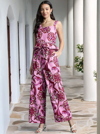 DressBerry Women Floral Printed Smocked Top with Trousers Co-Ord Set