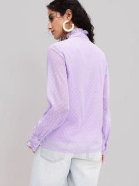 DressBerry Dobby Texture Flounced Cuffed Sleeve Shirt Style Top
