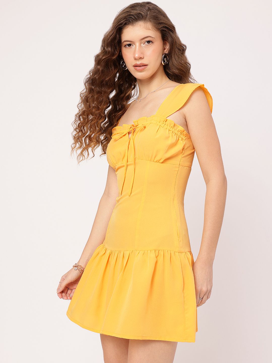 DressBerry Vibrant Vibes Ruffle Detail Tie-Up Sheath Dress