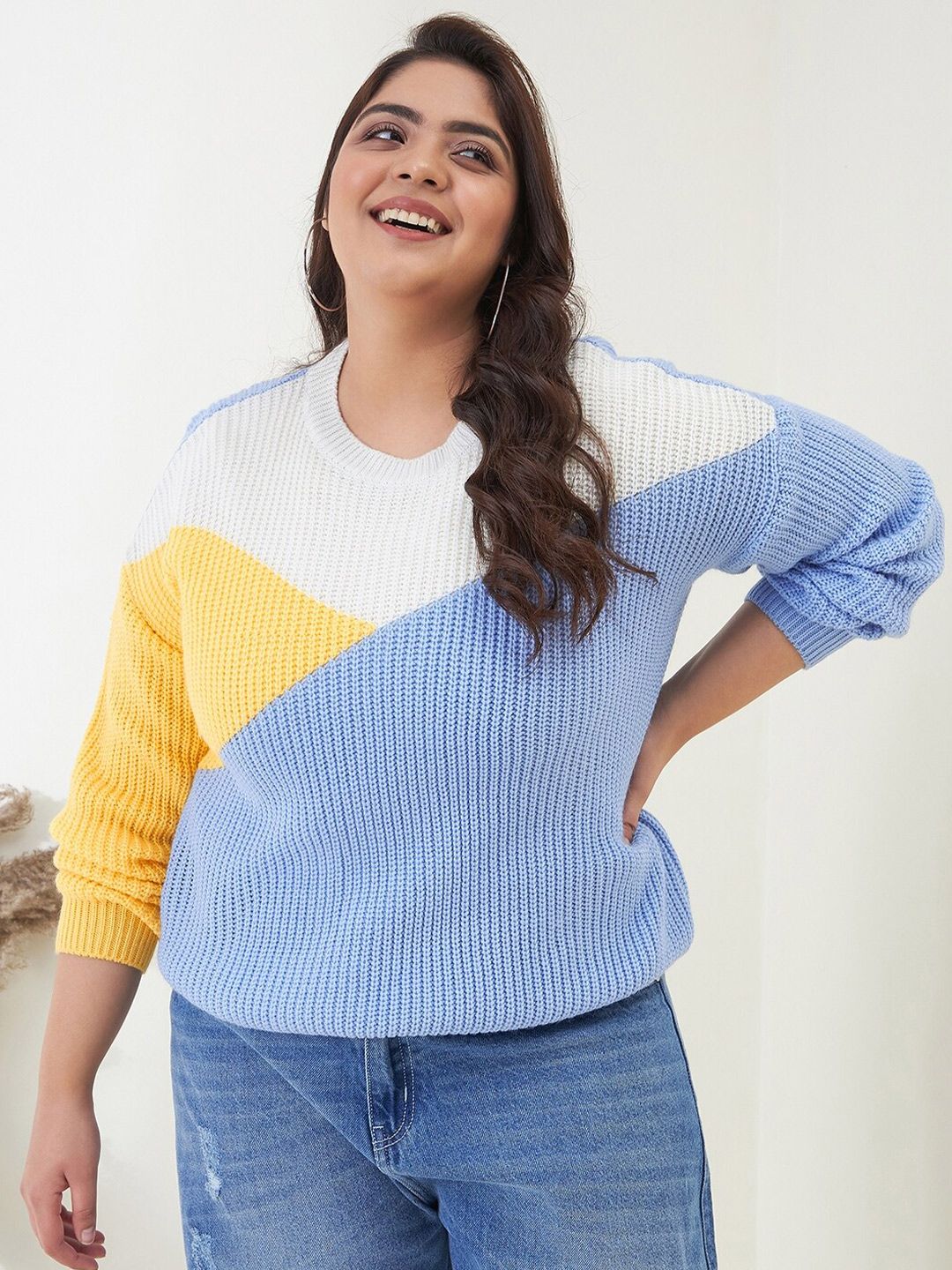 CURVY STREET Women Plus Size Colourblocked Acrylic Pullover
