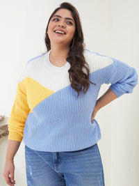 CURVY STREET Women Plus Size Colourblocked Acrylic Pullover