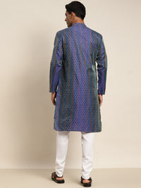 SOJANYA Men Blue Self Design Silk Blend Kurta