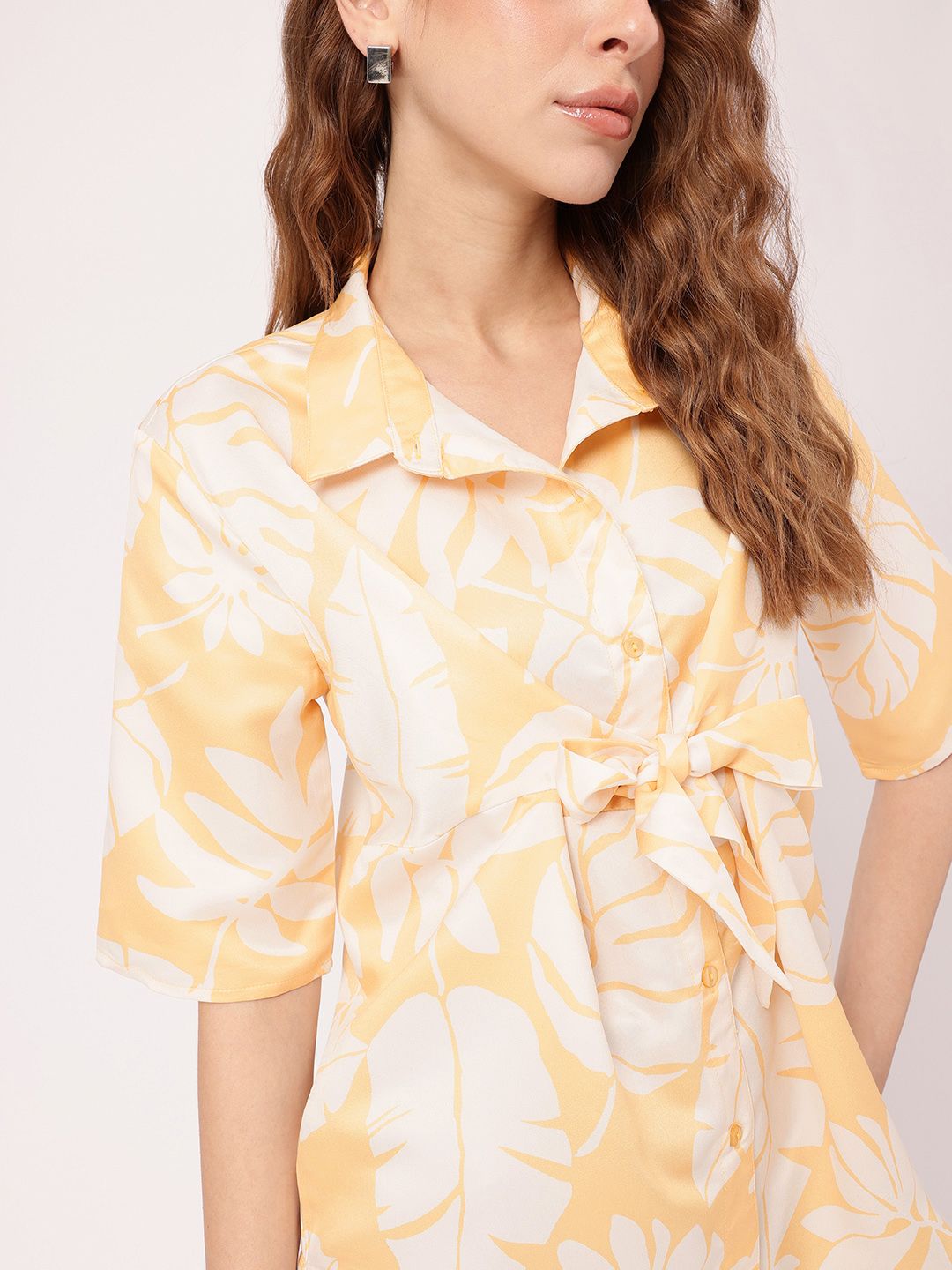 DressBerry Summer Anthem Tropical Printed Front Tie Up Shirt