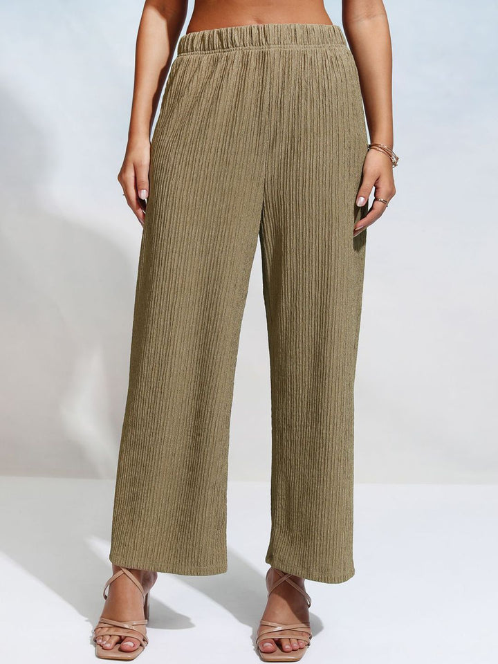 Tokyo Talkies Brown Striped Shoulder Straps Peplum Top With Trousers