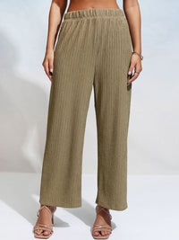 Tokyo Talkies Brown Striped Shoulder Straps Peplum Top With Trousers