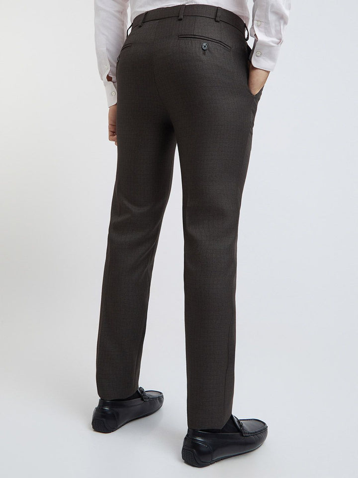 Raymond Men Checked Slim Fit Mid-Rise Formal Trousers