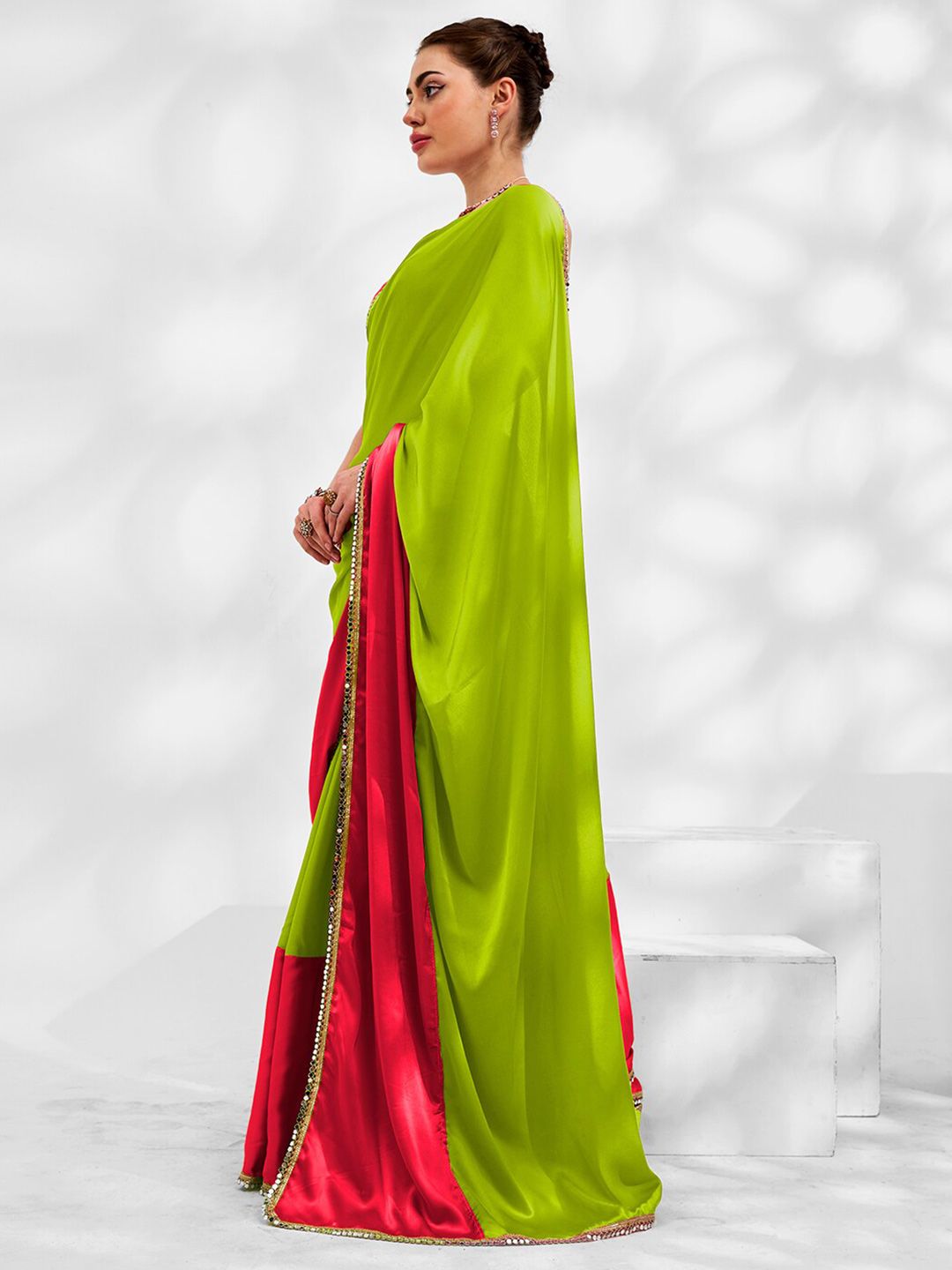 Mitera Colourblocked Mirror Work Pure Georgette Saree