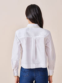 AND Women Solid Cotton Long Sleeves Shirt Style Top