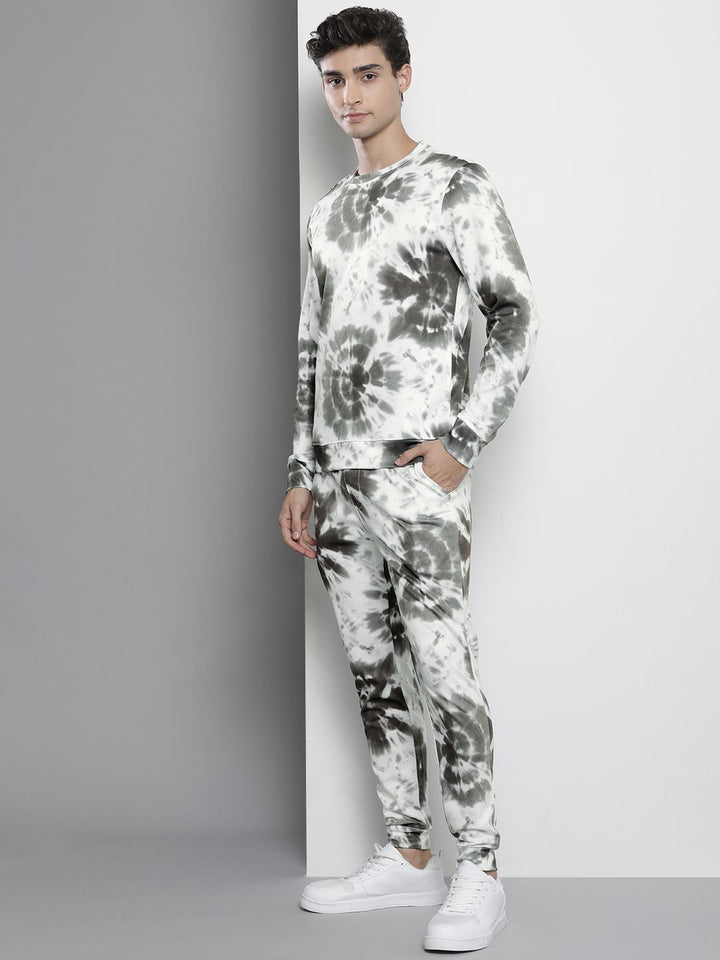 The Indian Garage Co Men Off-White & Charcoal Grey Dyed Sweatshirt & Joggers Set