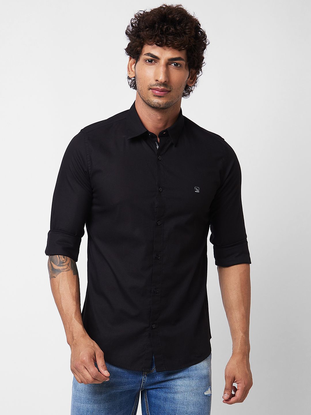 SPYKAR Cotton Spread Collar Opaque Casual Shirt
