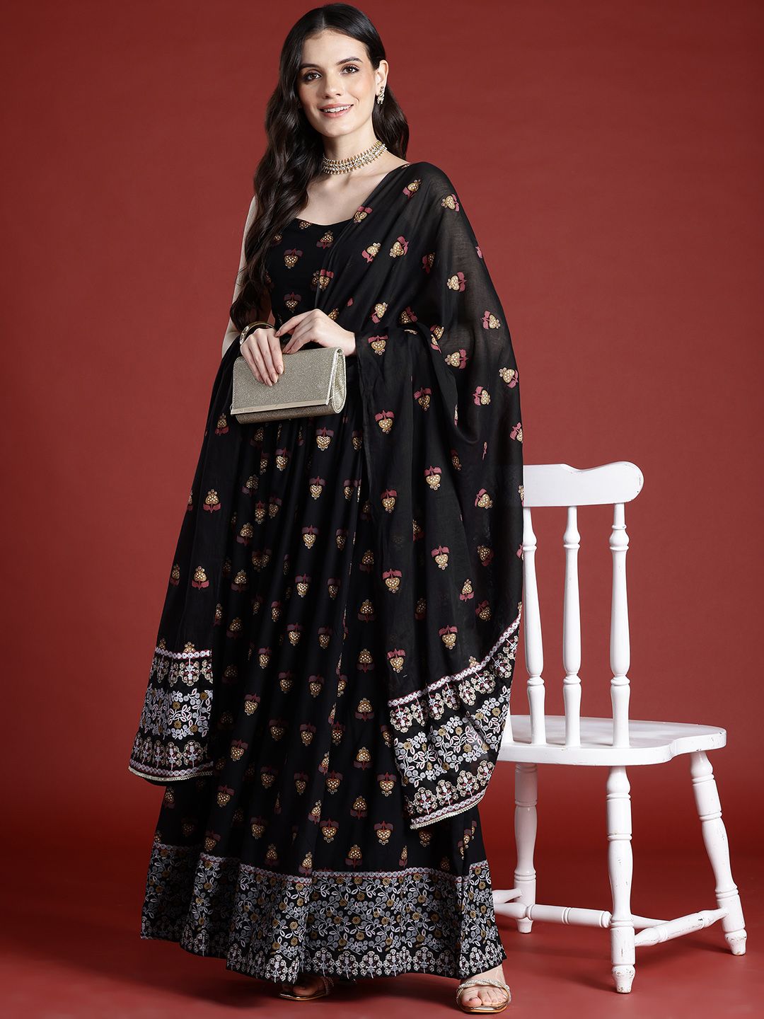 Anouk Printed Ready to Wear Lehenga & Smocked Blouse With Dupatta