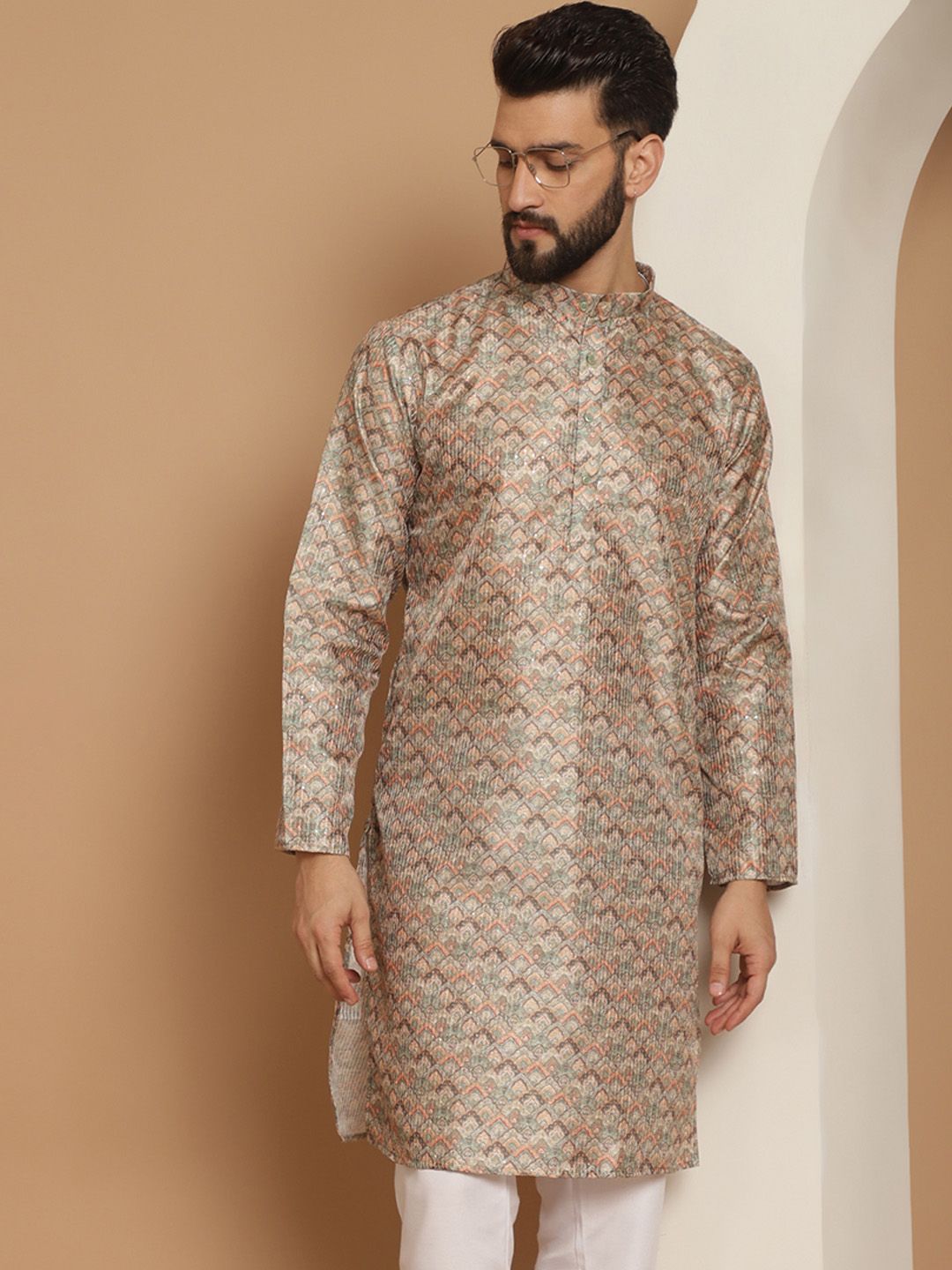 Anouk Men Motif Etnik Beige Bercetak Kurta