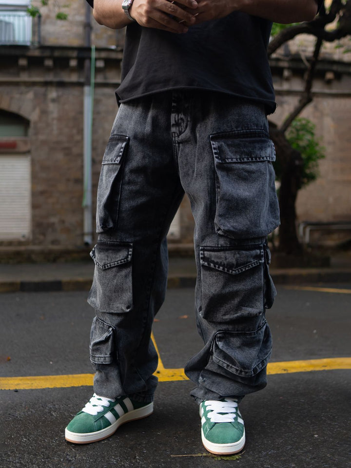Powerlook Men Cotton Mid-Rise Baggy Fit Cargo Trousers