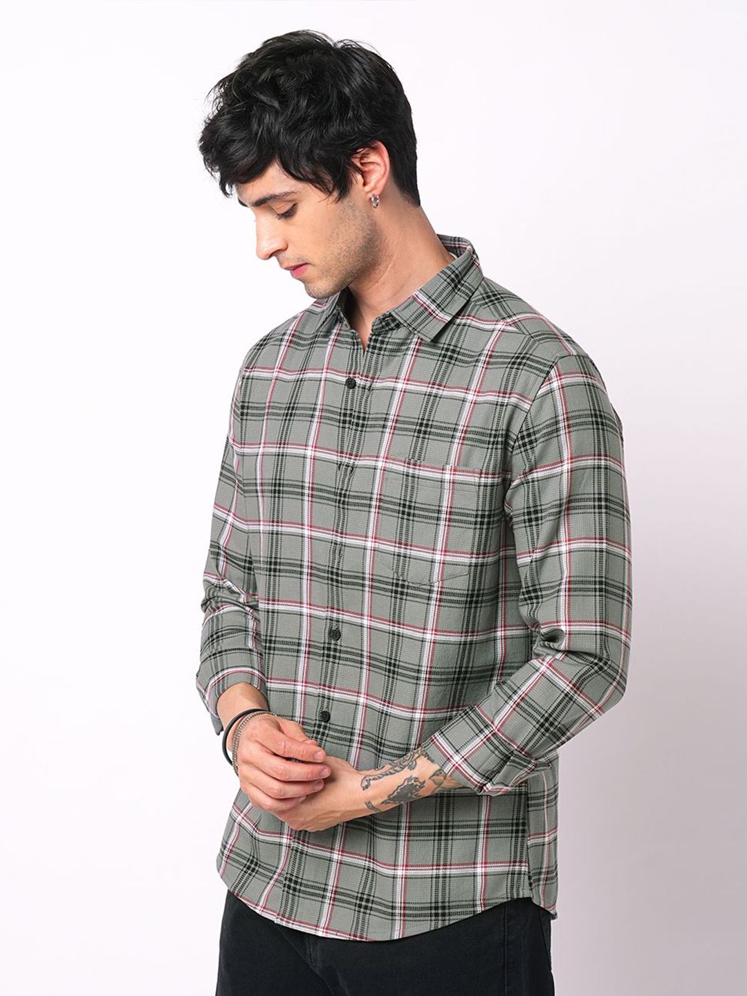 VASTRADO Classic Tartan Checked Slim Fit Pure Cotton Casual Shirt