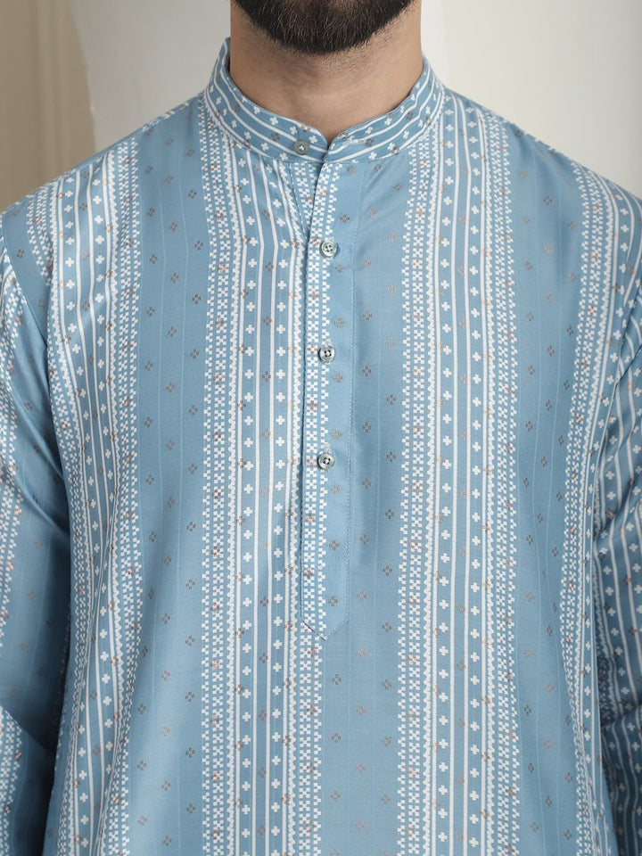 SOJANYA Printed Mandarin Collar Long Sleeves Straight Kurta