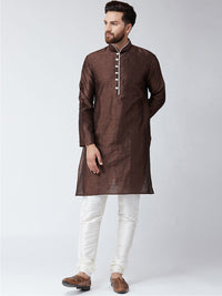SOJANYA Men Brown Woven Design Straight Kurta