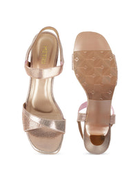 Metro Women Gold Toned Textured Kitten Sandals