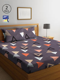 KLOTTHE Multicolored Geometric Polycotton 300 TC King Fine 2 Cadar dengan 4 Sarung Bantal-98 x 89 inci