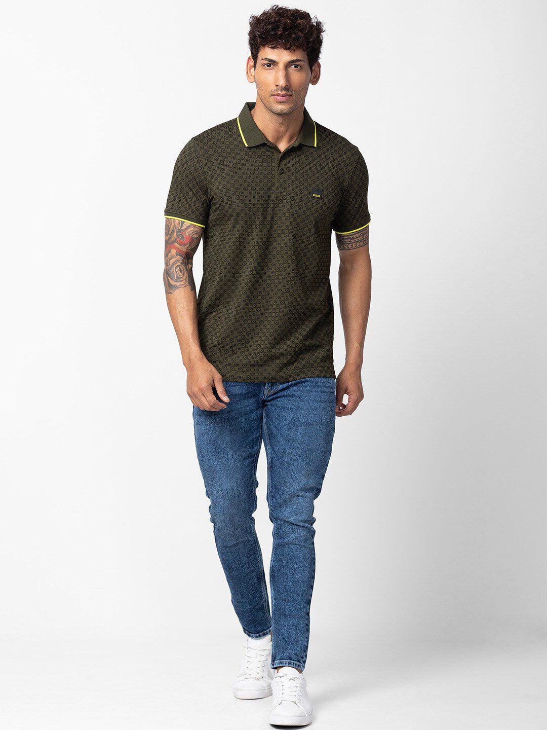 SPYKAR Men Cotton Printed Polo Collar T-shirt
