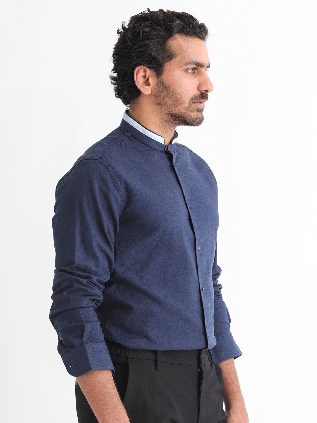 RARE RABBIT Men Tehran Mandarin Collar Slim Fit Opaque Shirt