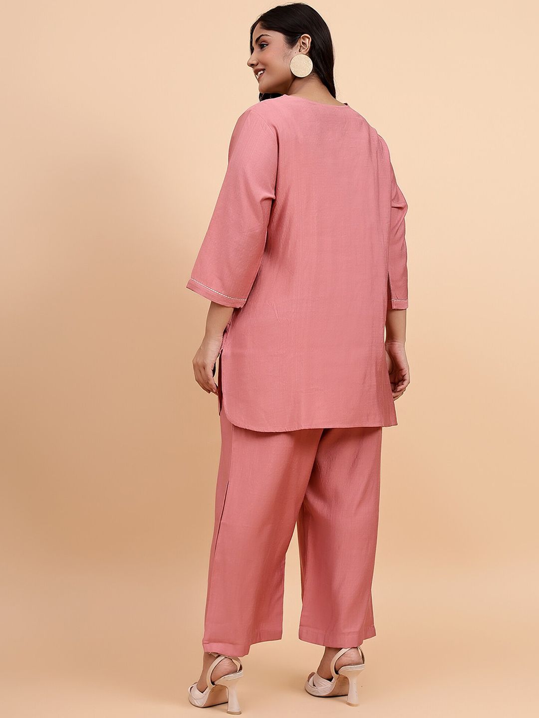 Bani Women Plus Size Etnic Motifs Embroidered V-Neck Tunic With Trousers