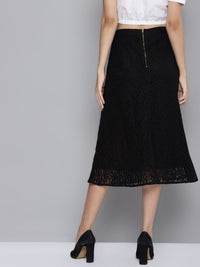 SASSAFRAS Black Lace Design A-Line Skirt