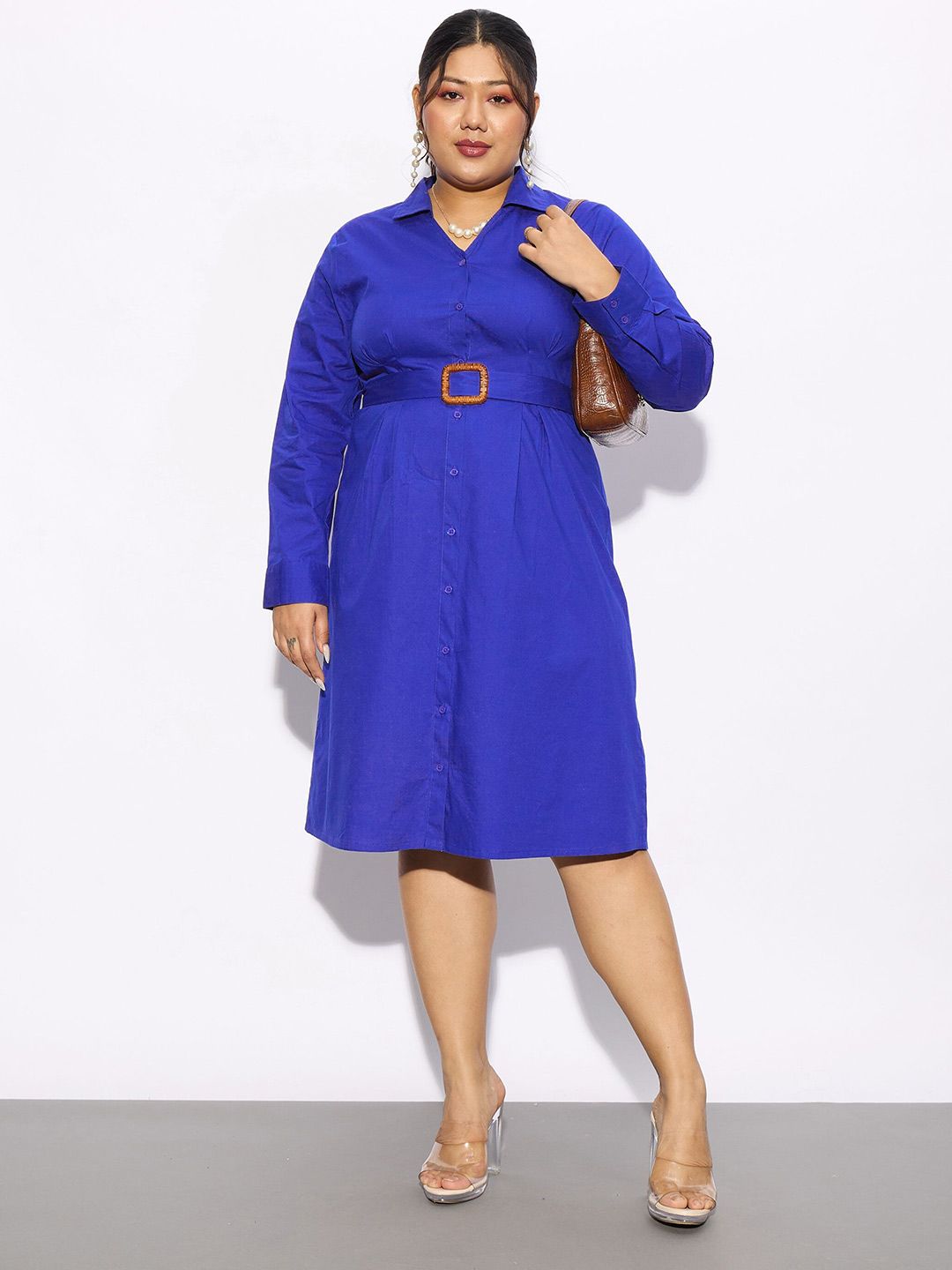 SASSAFRAS Curve Plus Size Long Sleeves Cotton Shirt Dress