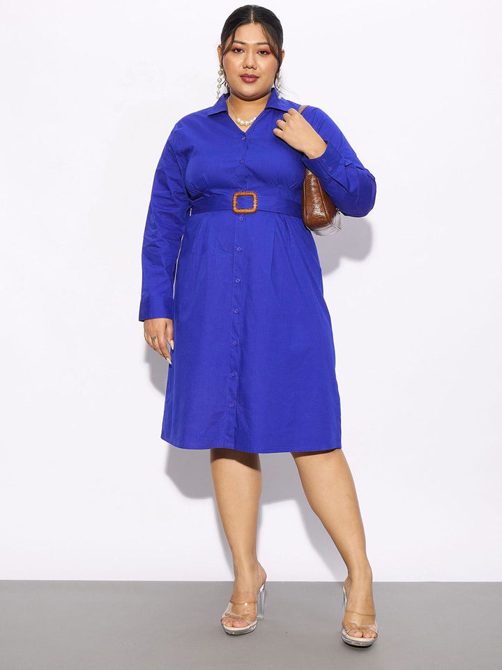 SASSAFRAS Curve Plus Size Long Sleeves Cotton Shirt Dress