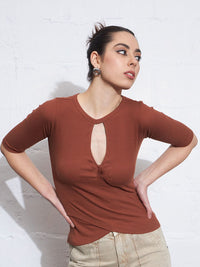 SASSAFRAS Rust Cut-Out Detail Fitted Top