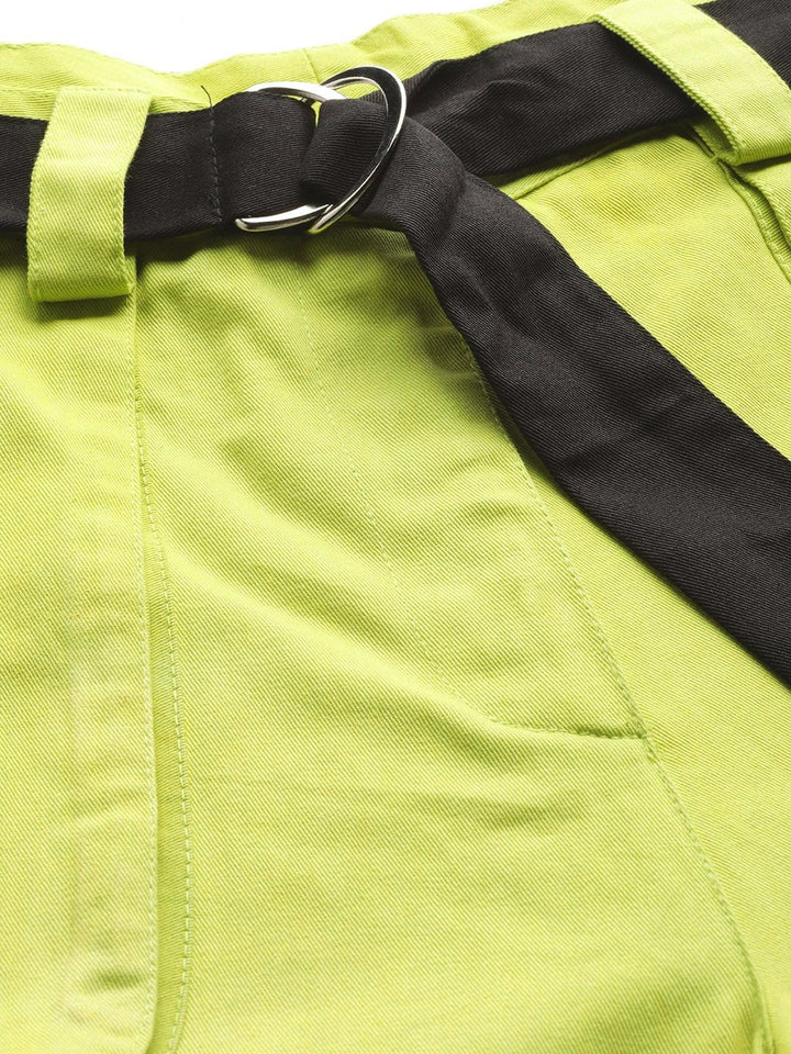 STREET 9 Women Lime Green Regular Fit Solid Cargos